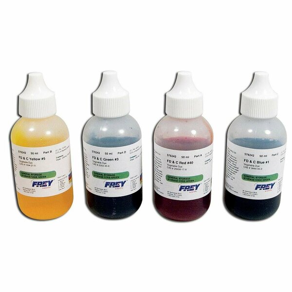 Frey Scientific Food Coloring, Assorted Colors, 50 mL, Set of 4, Lab Grade, 4PK FF0480-SET